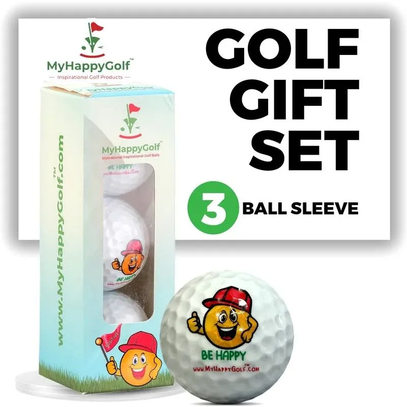 My Happy Golf Smiley Face Golf Balls Gift Set | Novelty Golf Ball 3 Pack