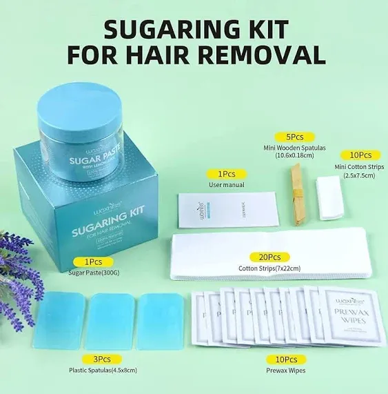 Sugar Wax Kit - Medium All Purpose Sugar Waxing Kit For Hair Removal,Long Lasting Sugar Wax with Lemon Juice for brazilian waxing, Legs, Arms, Bikini, Back, Chest, Face