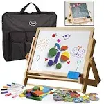 Svan Wood Double-Sided Tabletop Easel 80pc Activity Set for Kids- Childrens Magnetic Dry Erase Whiteboard & Chalkboard, Alphabet...