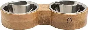 Dog Bowl Set - 2 Stainless Steel Bowls & Wooden Feeder Stand for Food & Water - Perfect for Dogs & Cats | Durable Elegant Mango Wood Holder | No-Slip, No-Spill Design - Large/48oz