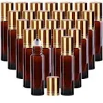 inice 24 Pack Amber Galss Roller Bottles10ml Roll On Bottles Stainless Steel ...