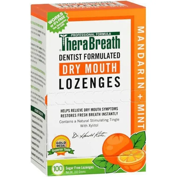 TheraBreath Dry Mouth Lozenges, Sugar Free Mandarin + Mint - 100 lozenges (165 grams)