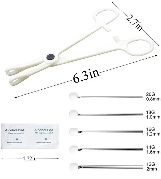 NA Ear Nose Piercing Needles Body Piercing Needles Kit Mix Size 12G 14G 16G 18G 20G Stainless Steel Piercing Kit with 2 Pcs Different Piercing Clamps and Alcohol Pads, Marker Pen (Type A)