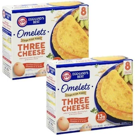 Gourmet Kitchn Eggland's Best Omelettes | Three Cheese | 2 Boxes Total | 16 Omelettes Total | Frozen Breakfast