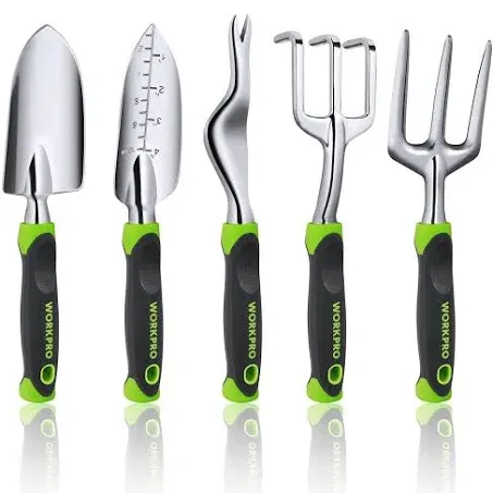 WORKPRO Garden Tools, 5 Pieces, Cast Aluminium Set with Fork, Weeder,...