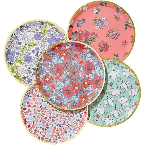 Boho Floral Paper Tea Party Plates - Dessert Sized