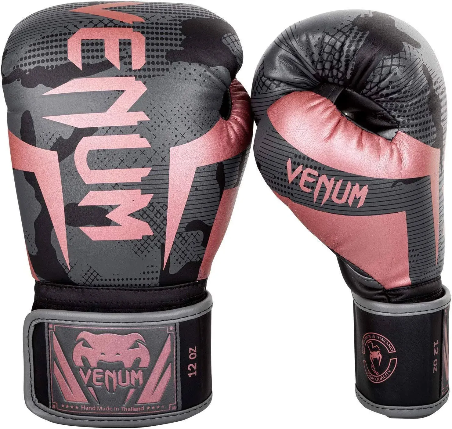 Venum Elite Boxing Gloves - Black/Pink Gold 8 oz