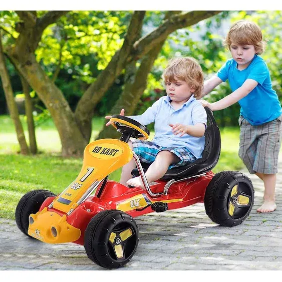 Kids Pedal Go Kart 4 Wheel Pedal Powered Car Ride On Car Toy with Adjustable Seat