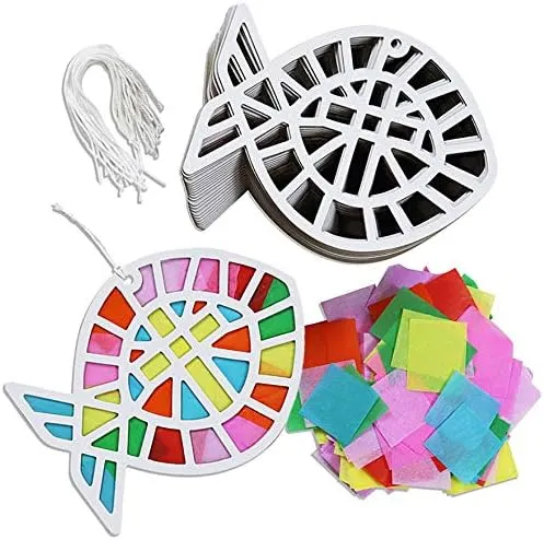 Kipp Brothers 24 Pack DIY Suncatcher Paper Crafts Fish & Cross Vacation Bible School Craft