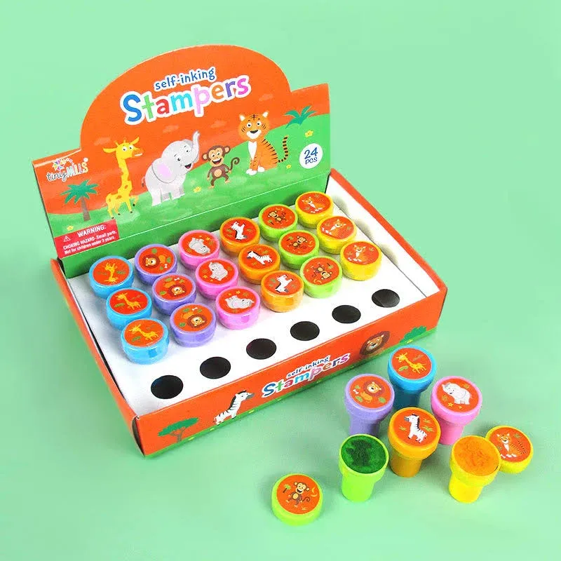 TINYMILLS 24 Pcs Zoo Jungle Safari Animals Stampers for Kids