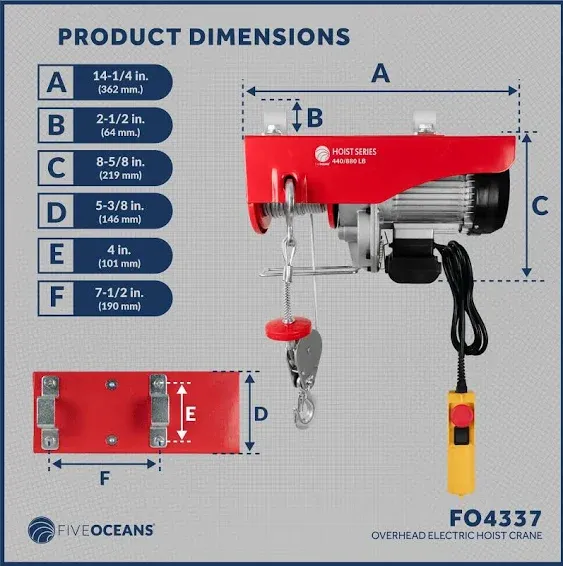 Electric Hoist, 880 Lb Electric Winch, 20FT Remote Control 120 Volts - FO4337