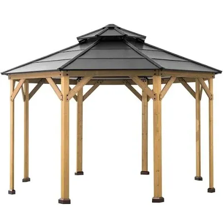 Sunjoy Cedar Framed Octagon Gazebo with Black Double Tiered Steel Hardtop Roof