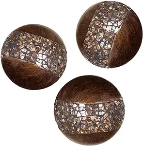 Creative Scents Schonwerk Brown Walnut Decorative Orbs for Bowls and Vase Fillers (Set of 3) Resin Sphere Balls for Living, Dining Room, Coffee Table Centerpiece Home Decor - Great Gift Idea