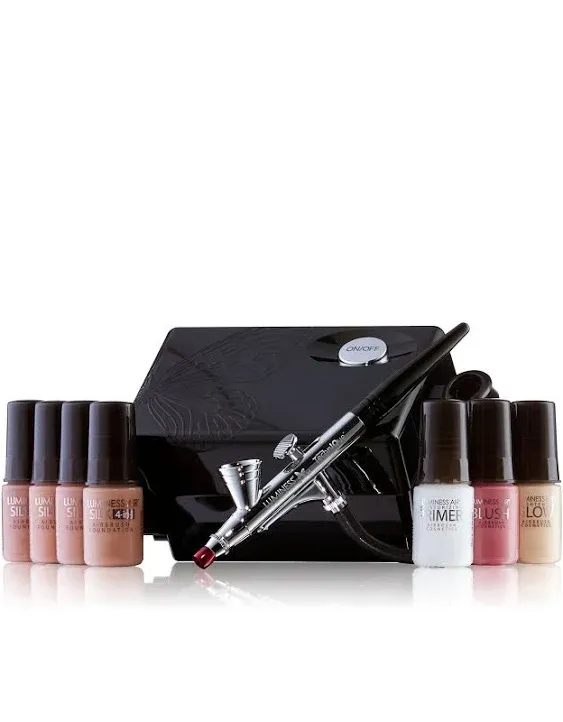 Luminess Air Basic Airbrush Makeup Kit and 9-Piece Silk 4-In-1 Airbrush Foundation Starter System, Warm Coverage - Quick, Easy and Long Lasting Application - Includes Primer, Blush and Glow