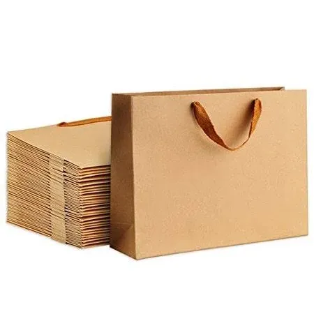 Paper Bags 10.6x3.1x8.3 inch 25pcs Gift Bags Heavy Duty Kraft Brown Paper Bags with Soft Clothandles, Party Bags, Bags, Retail Bags, Merchandise Bags,