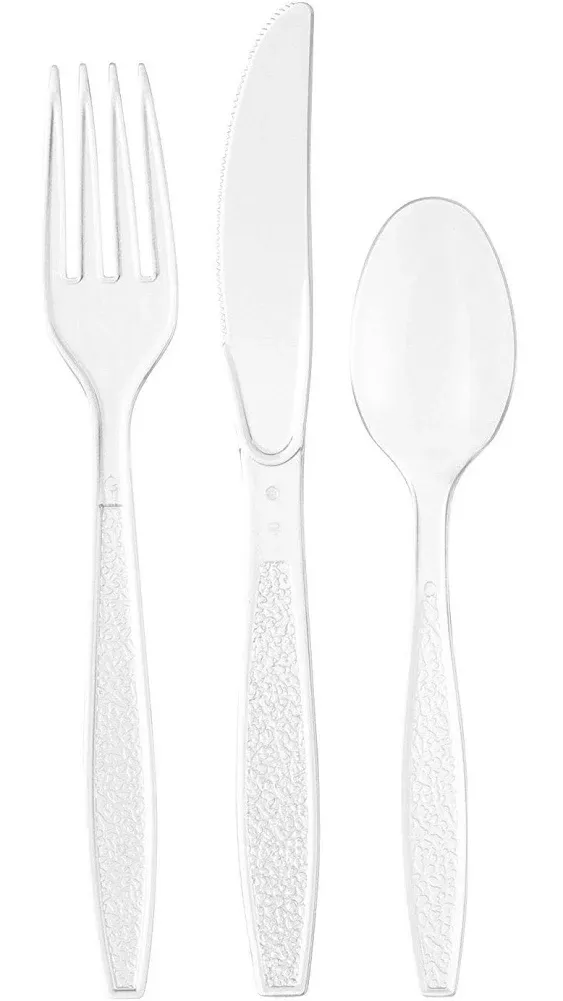 Comfy Package [360 Combo Box] Clear Plastic Silverware, Heavy Weight Disposable Utensils - 180 Plastic Forks, 120 Plastic Spoons, 60 Plastic Knives, Perfect for Wedding, Parties and Events