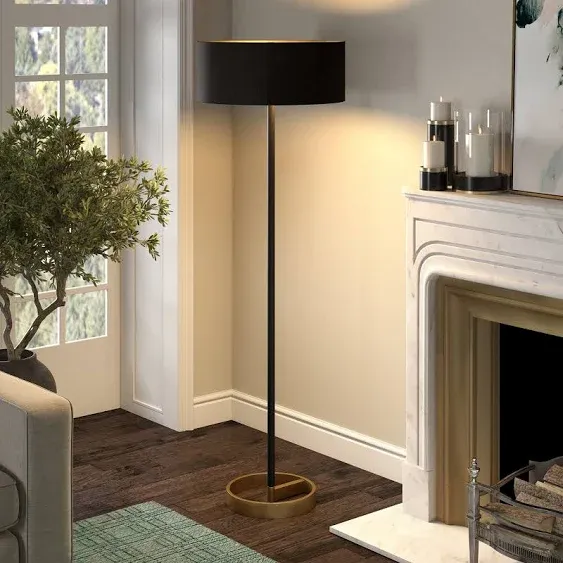 Meyer&Cross Estella 62 in. 2-Tone Matte Black and Brass Floor Lamp with Black Shade FL1159