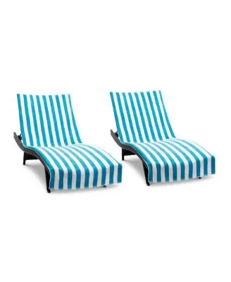 Arkwright California Chaise Lounge Cover - Pack of 2 - Striped Soft Cotton Cabana Towel with Pocket Holder for Beach Pool Outdoor Chair, 30 x 85 in., Beige