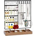 x Cosrack Earring Holder,5 Tier Ear Stud Holder with Wooden Tray,Jewelry Organizer Holder for Earrings Necklaces Bracele