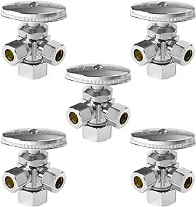 (Pack of 5) Dual Compression Outlet Angle Stop Valve, Multi-Turn, 1/2&#034; NOM (5...