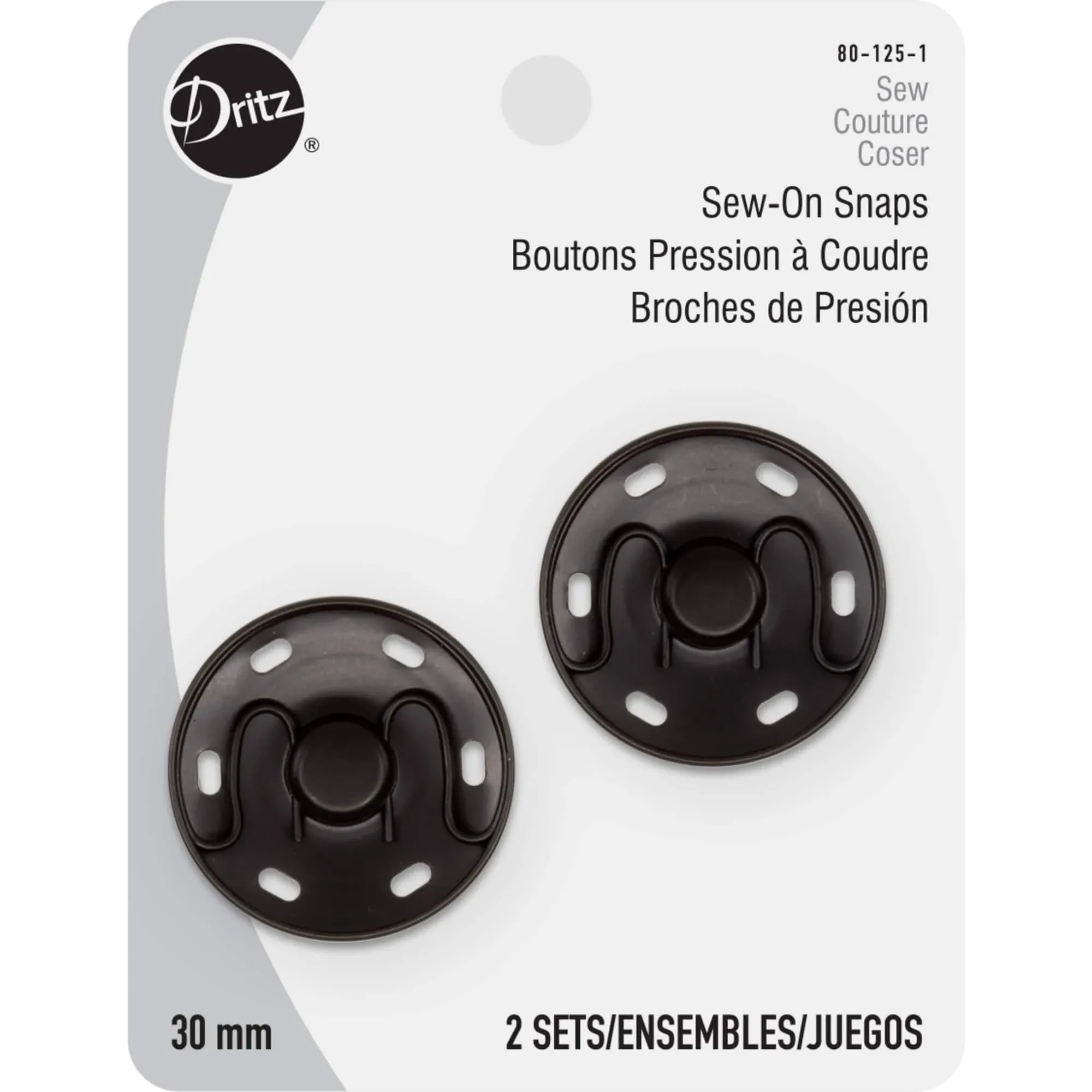 Dritz Sew-On Snaps 30mm 2-Pkg-Black