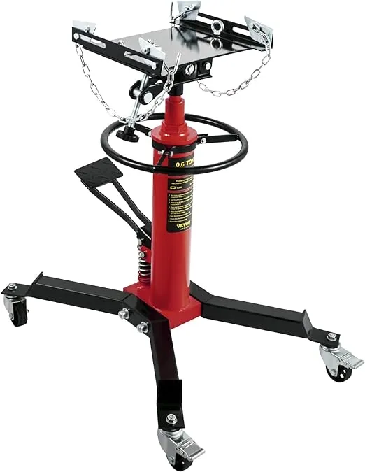 VEVOR Transmission Jack, 1322 LBS (3/5 Ton) Capacity 2-Stage Hydraulic Telescopic Jack, Transmission Jack Stand with Foot Pedal and 360° Swivel Wheel, 33-1/2"-67" Lifting Range, Red