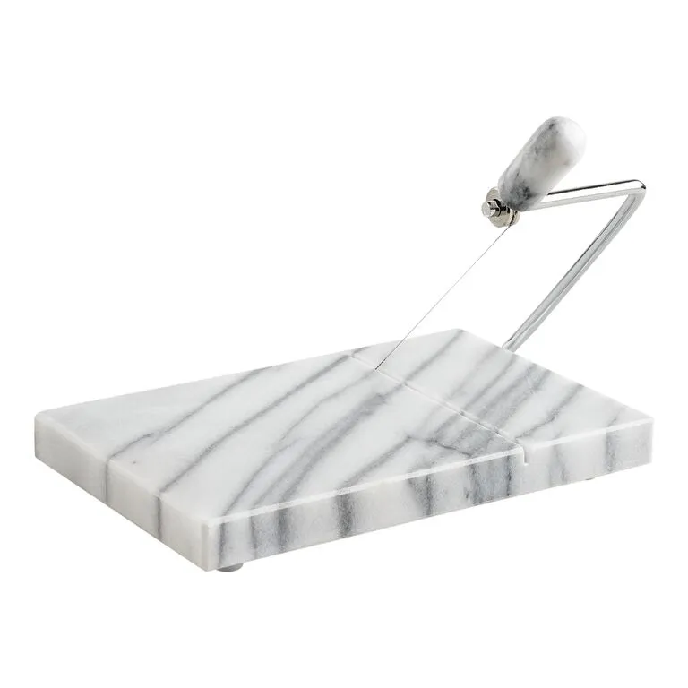 White Marble and Wire Cheese Slicer Serving Board