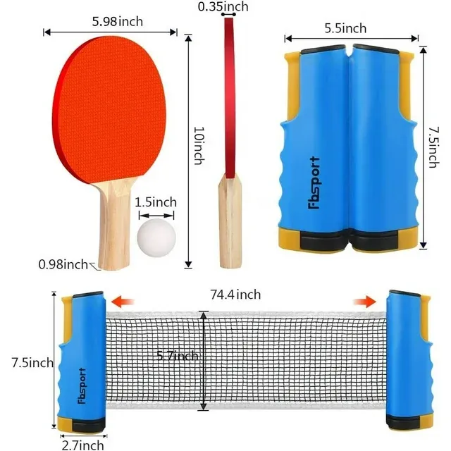乒乓球拍套装、带伸缩网的便携式乒乓球套装、带 2 个球拍、3 个球和室内/室外游戏手提包的乒乓球训练套装