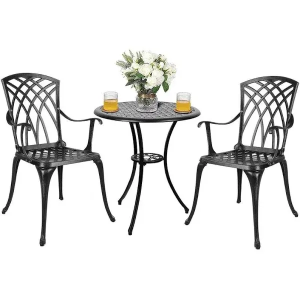 3 Piece Patio Bistro Set Cast Aluminum Bistro Table Set Outdoor round Dining Tab