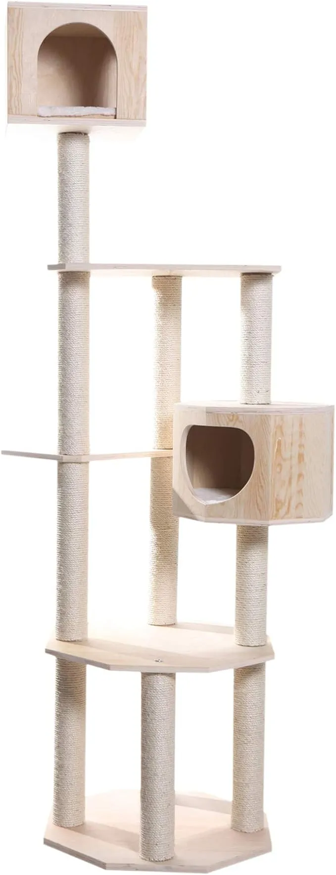 Armarkat Premium Pinus Sylvestris Wood Cat Tree Condo Scratching Post Kitty Furniture Tall Sturdy Light Wood and Sisal Rope, Pine, 36 in (S8502)