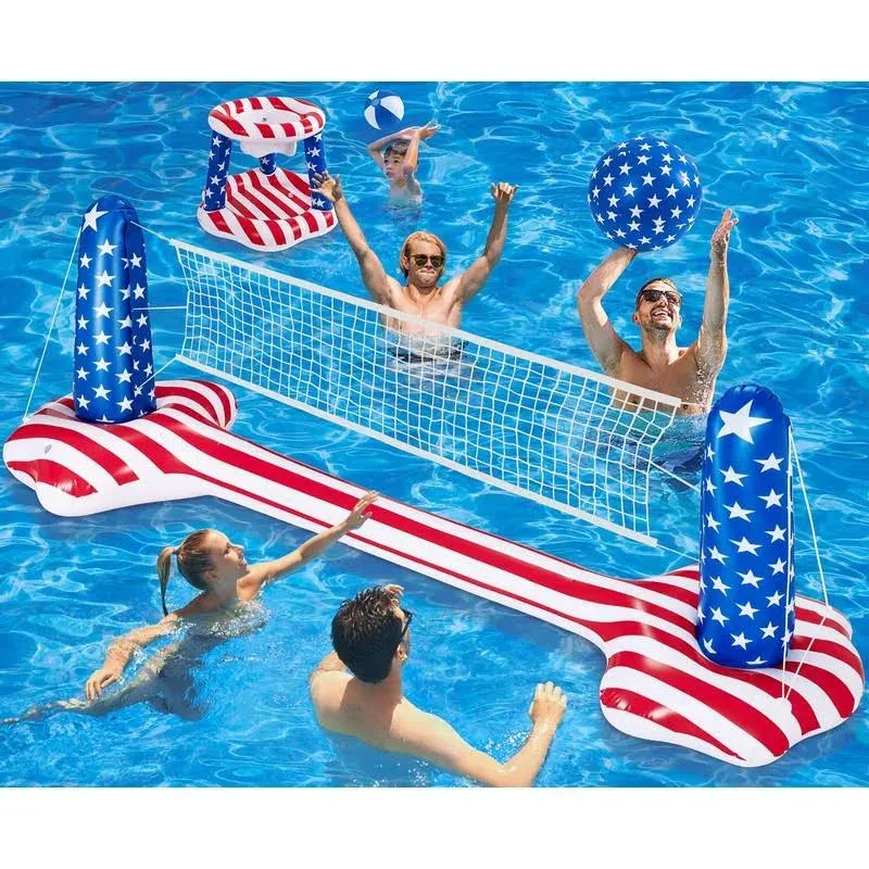 KIDDITOY Pool Volleyball Set - Inground Pool Volleyball Net & Basketball Hoop ...