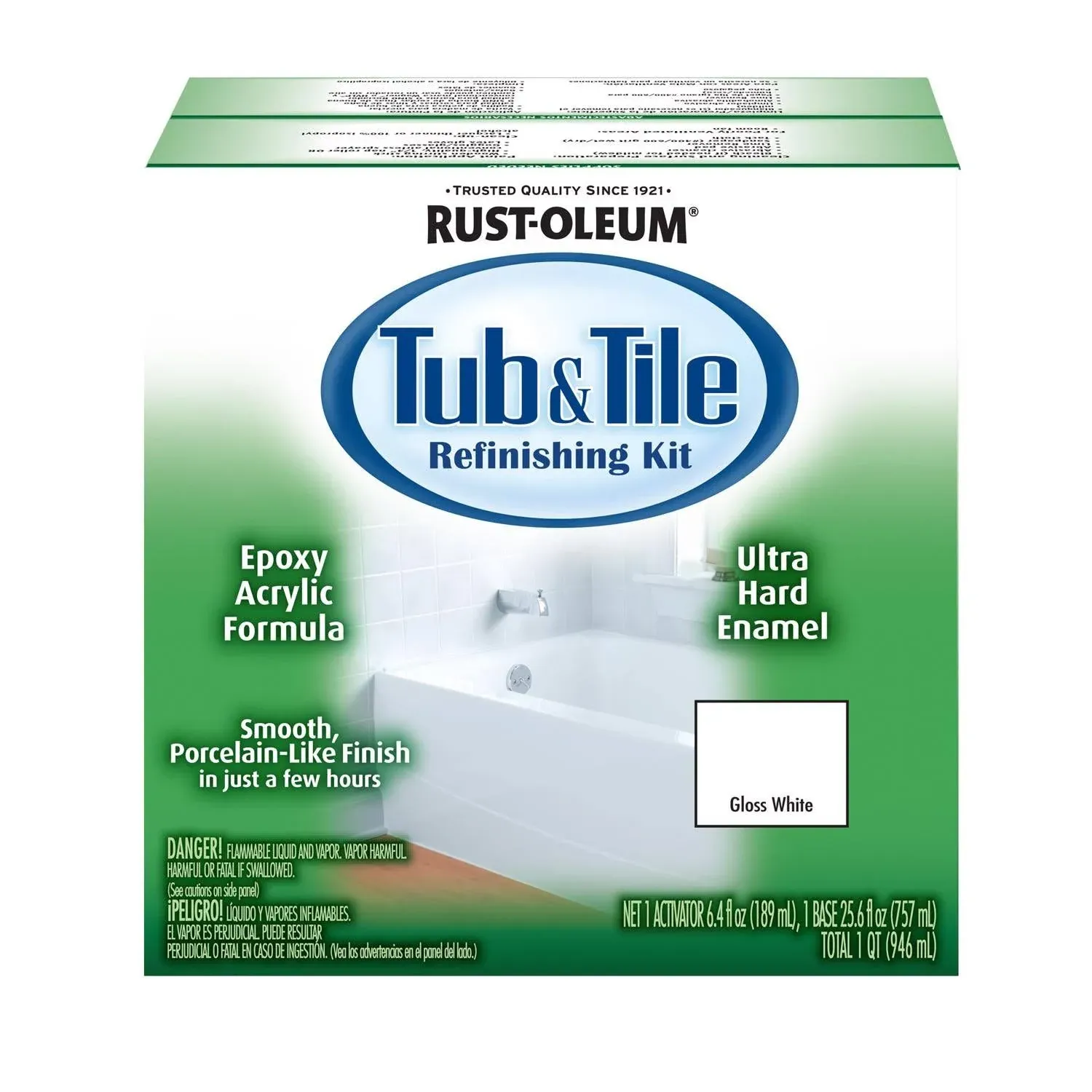 Rust-Oleum 384165 Tub And Tile Refinishing 2-Part Kit, Gloss White,White