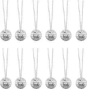 Windy City Novelties 12 Pack Mini Disco Ball Necklaces - 70s Dance Party Favor Decorations - Mardi Gras Bead Necklaces