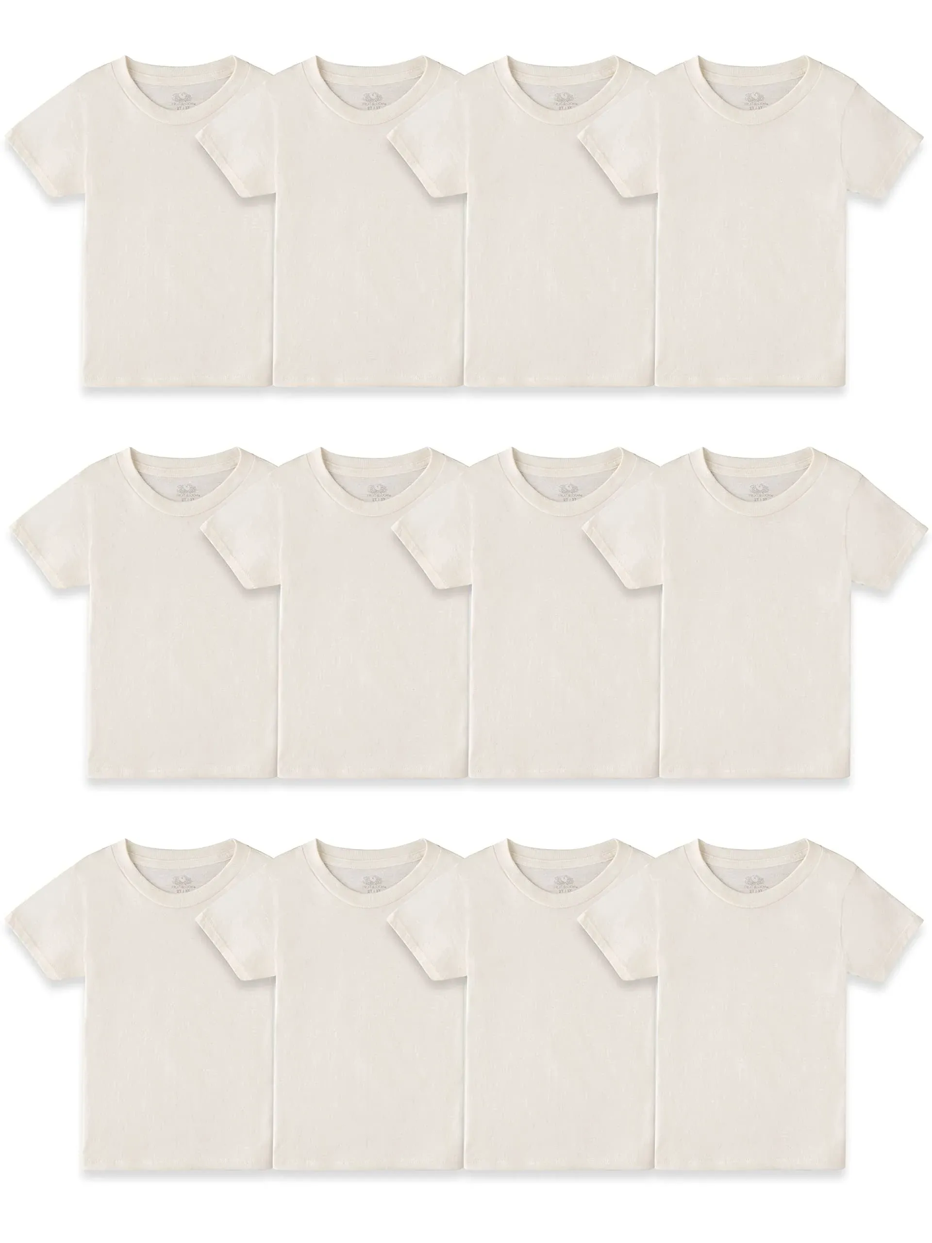 Fruit of The Loom Boys' Cotton White T Shirt, Toddler-12 Pack-Natural, 2-3t, Toddler Boy's, Beige