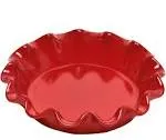 Emile Henry Made in France Ruffled Pie Dish 10.5" X2.5", 10.5" by 2.5", Burgundy Red