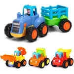 Yiosion Push and Go Friction Powered Cars Construction Vehicles Toy Set Tractor 