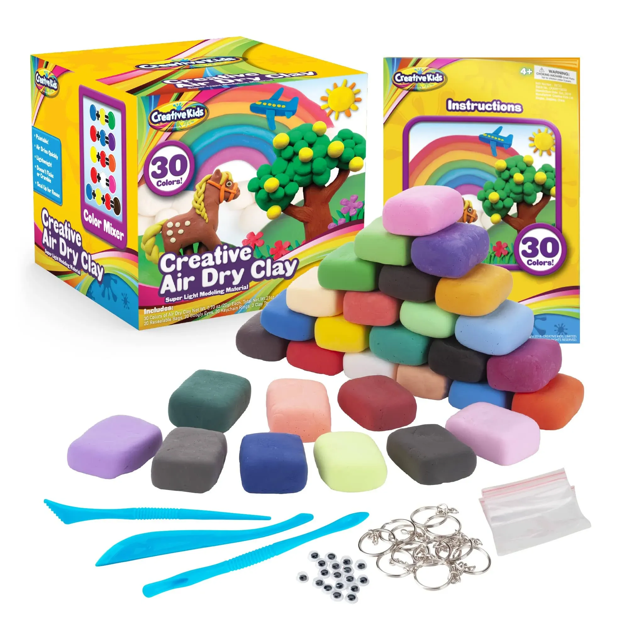 Creative Kids Air Dry Clay Kit for Kids Modeling Clay for Kids -30 Vibrant Colors & 3 Clay Tools - DIY Molding Tool Kit for Kids with Sculpting Tools - Craft Gift for Children Boys Girls 4+