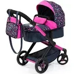 Bayer Design Dolls: Pram Xeo: Shapes Navy & Pink - Matching Handbag, Adjustable Handle, For Dolls Up To 20", Ages 3+