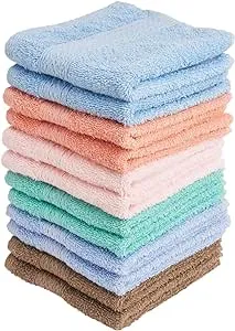 Luxurious Washcloths – Set of 12 – Size 13” x 13” – Thick Loop Pile Washcloth – Absorbent and Soft 100% Ring-Spun Cotton Wash Cloth – Lint Free Face Towel – Wash Cloths Perfect for Bathroom