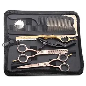 5.5 inch Hair Cutting Scissors Set with Razor, Leather Scissors Case, Barber ...