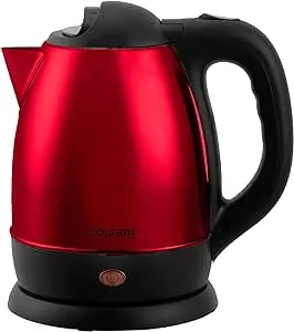 Courant 1.5 Liter Kettle Red Stainless Steel Cordless Electric Kettle with 360 Degree Rotational Body, Automatic Safety Shut-Off, Perfect for Tea/Coffee/Hot Chocolate/Soup/Hot Water