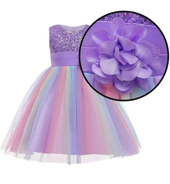 Slopehill Little Girl's Sequin Sleeveless Mesh Rainbow Dress for Wedding Party ...