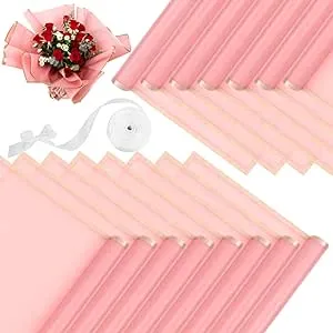 40 Sheets Pink Flower Wrapping Paper Waterproof Packaging Paper for Floral Bo...