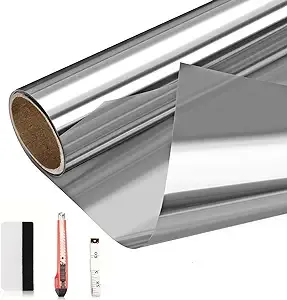 Arthome 35.4 Inch x 8.3 Feet, Silver One Way Window Film Daytime Privacy Window Tint for Home UV Blocking Mirror Film Non-Adhesive Static Cling Heat Control Reflective Glass Film for Home and Office