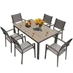 7 Pieces Patio Dining Set Outdoor Furniture with 6 Stackable Textilene Chairs and Large Table for Yard, Garden, Porch and Poolside (Grey), Gray