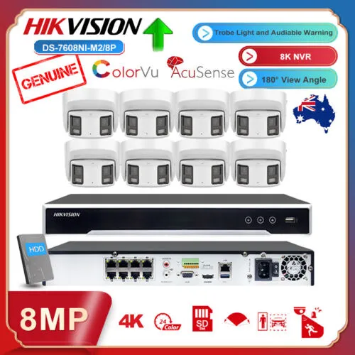 Hikvision 8CH 8MP Security System 4K 8MP Panoramic ColorVu 180° IP Camera 8K NVR