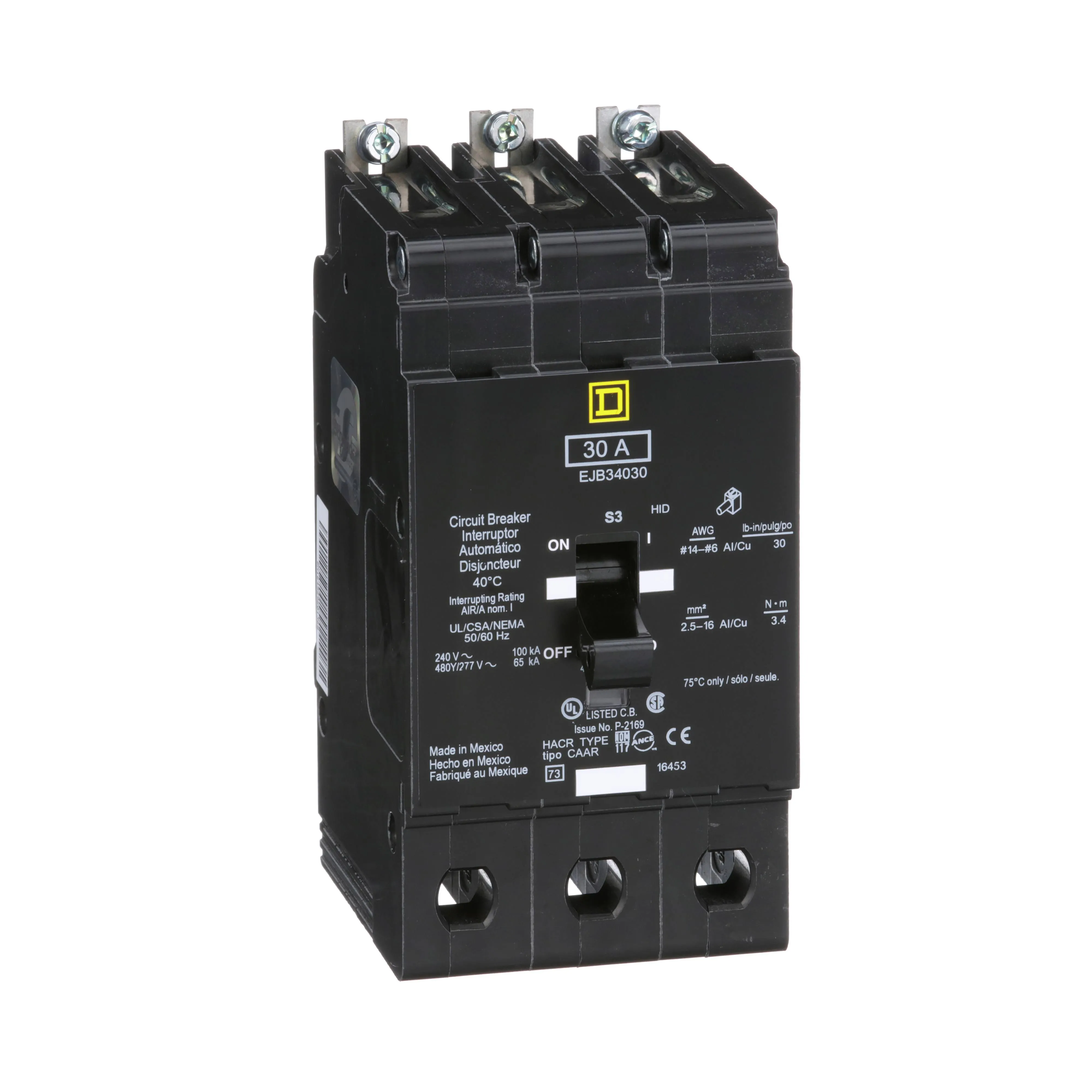 SCHNEIDER ELECTRIC EDB34030 Miniature Circuit Breaker 480Y/277-Volt 30-Amp Electrical Box, Black