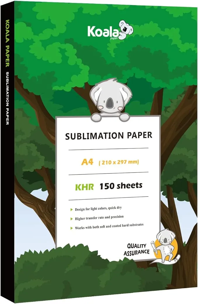 Koala Sublimation Paper 150 sheets 8.3x11.7 inches A4 for Heat Transfer DIY Gift Compatible with Inkjet Sublimation Printer 105gsm