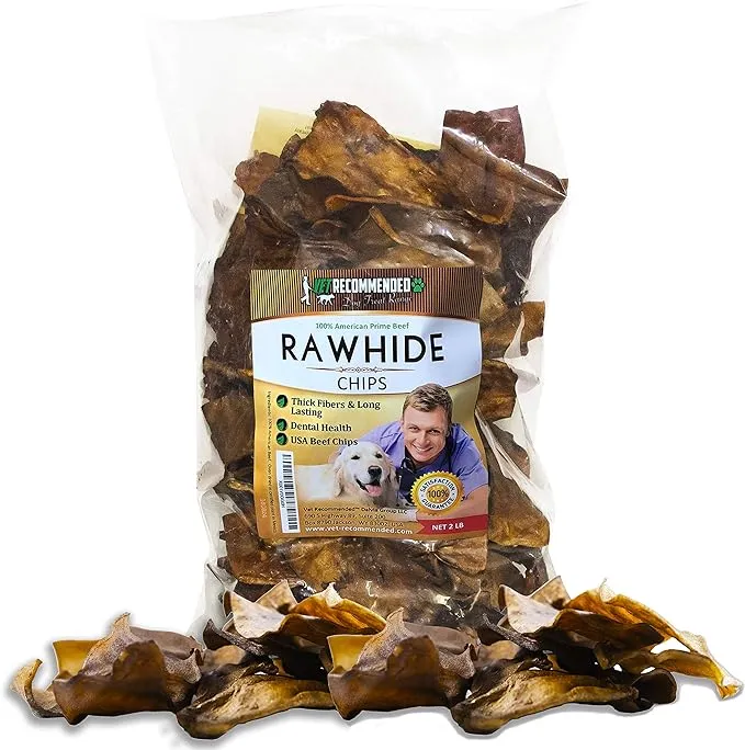 Premium Beef Rawhide Chips for Dogs (2lb Bag) Thick Fiber and Long Lasting Dog Chew. Made in USA.