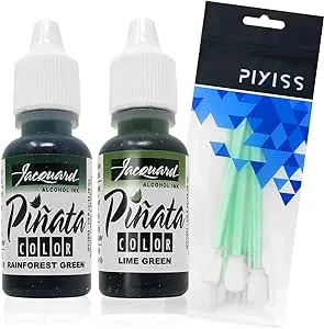 Jacquard Pinata Alcohol Inks Greens Bundle, Lime Green and Rainforest Green and 10x Pixiss Ink Blending Tools